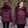 Premium Winter Hooded Short Down Jacket for Middle-aged and Elderly Women with Fox Fur Collar