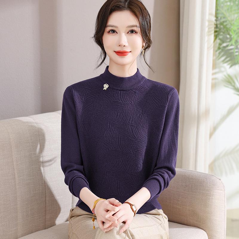 Autumn Thick Knit Lapel Sweater for Middle-Aged Women 50+