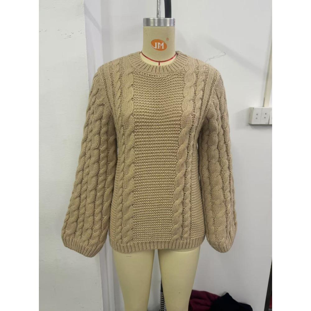 Crew Neck Wide Sleeve Sweater Loose Lazy Versatile Solid Color Fashion Temperament Versatile Knitted Top Women