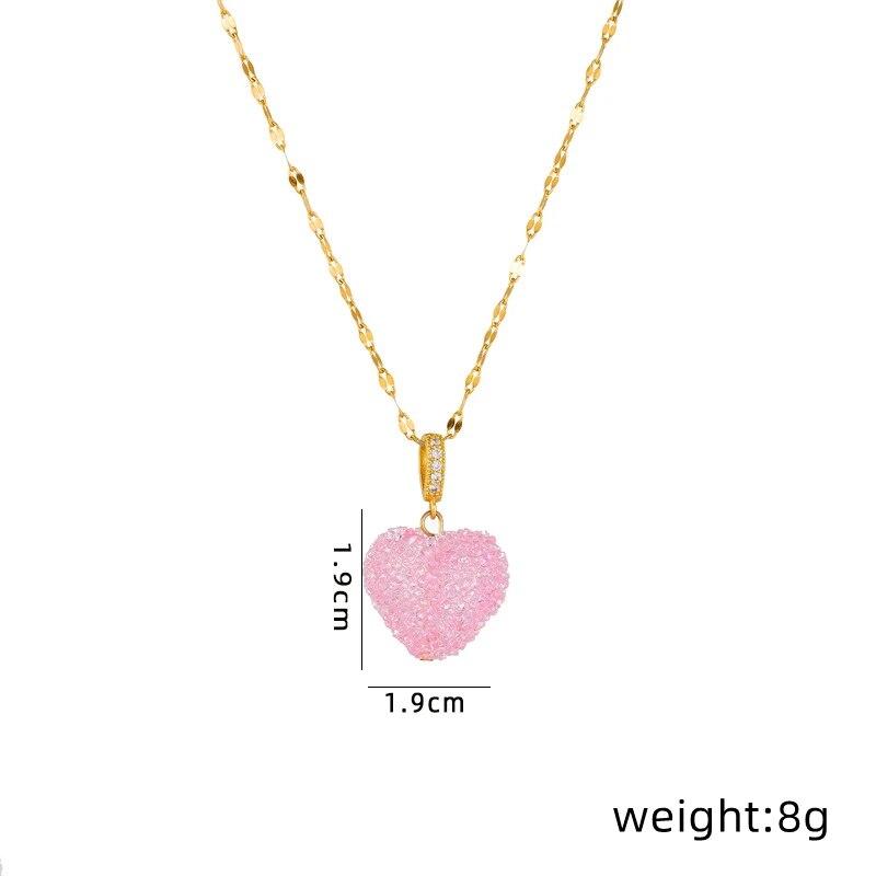 1 Pcs Romantic Candy Colored Love Copper Pendant Stainless Steel Chain Combination Of Temperament Peach Heart Necklace