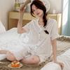 Sweet princess style women's summer cotton and silk pajamas short-sleeved cardigan loungewear lyocell suit can be worn outside large size