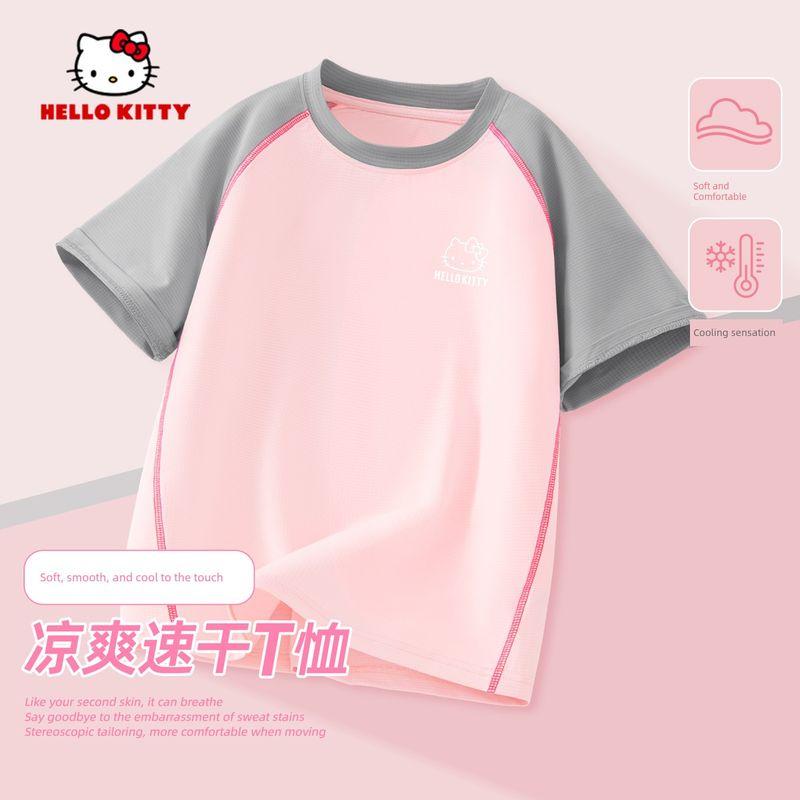 

Девочковая футболка с коротким рукавом Hello Kitty 2026 Новый летний топ Для больших детей С коротким рукавом Детская одежда Девочки Модный Thick Plate Ti Cute K Gray Powder 160