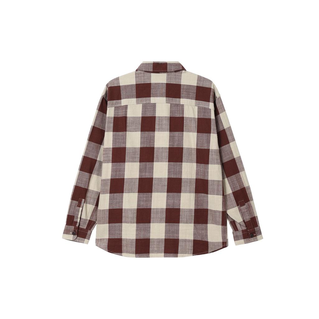 UNIQLO W23 Plaid Pattern Pointed Collar Loose Long Sleeve Shirt Unisex shirts Dark-Red 462389-18