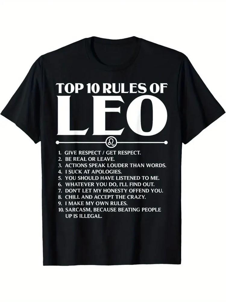Men039;s Leo Zodiac Sign Cotton T-ShirtTop 10 Rules of Leo Casual amp; Comfortable Unisex T-Shirt XXXXL