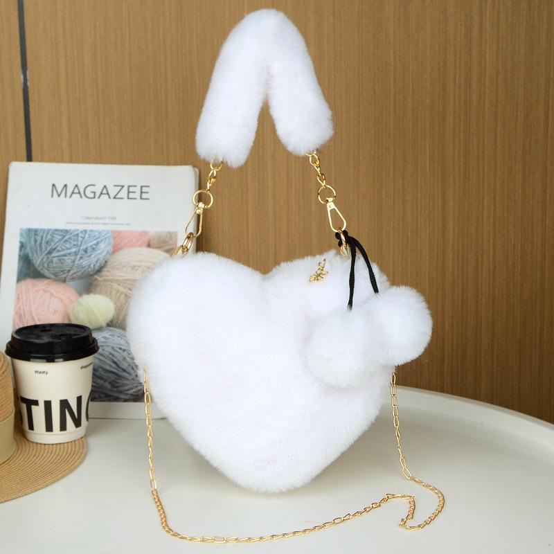 

Imitation Rabbit Plush Portable Love Bag Cute Fashion Ladies Portable Heart Bag One Shoulder Crossbody Large Capacity Bag 23*7*20cm белый