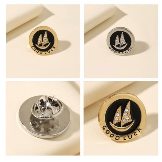 Brooch Pin Sparkling Rhinestones Inlaid Sailing Ship Pattern Smooth Polished Surface Suit Neck Badge Anti-exposure Buckle