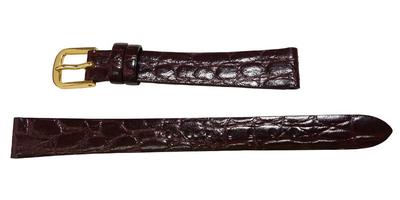 DAQ2 12mm Watch Band, Crocodile-Embossed Leather, Dark Brown, Women's