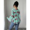 DAFIFY Women's Fashion Casual Spring Autumn Flower Pattern Print Long Sleeve V-Neck Blouses & Shirts