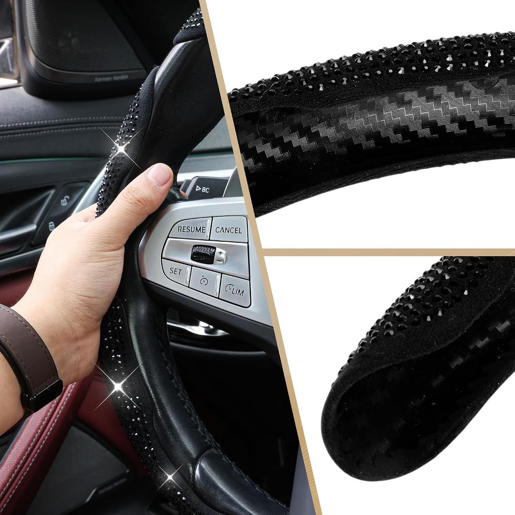 EINESIN 3PCS Bling Diamond Steering Wheel Cover, Segmented Steering Wheel Protector, Butterfly Steering Wheel Cover, Universal 99% Car Wheel Cover
