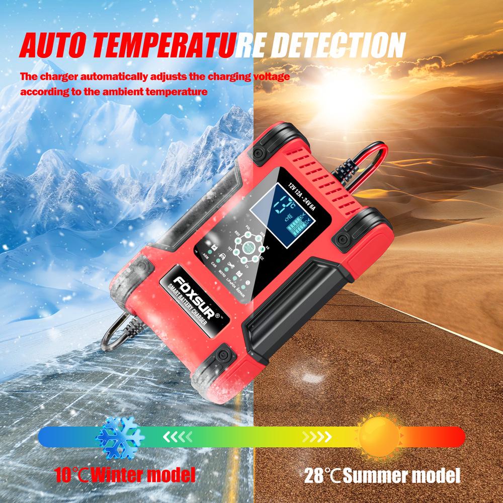 12A 7-Stage AGM & Lithium-Iron Battery Charger for 12V/24V Motorcycles & Cars