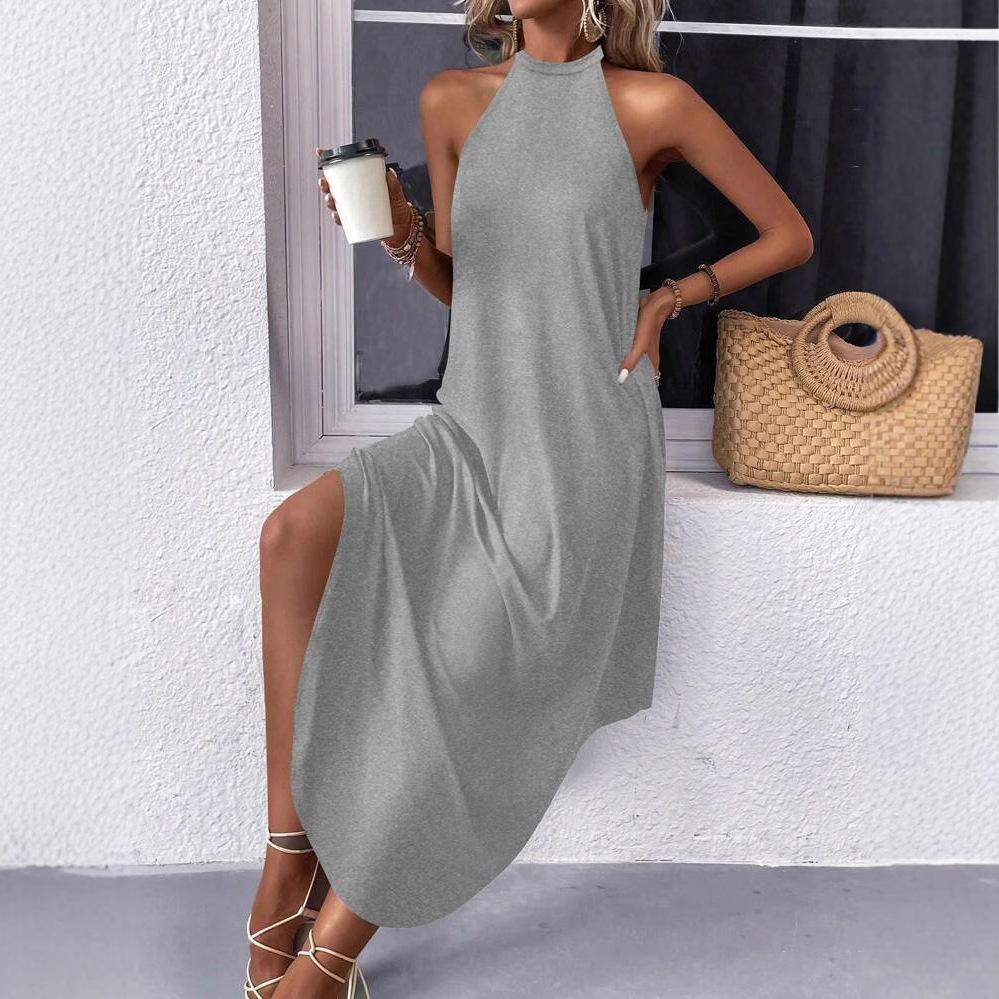 Evropská a americká nová dámská oblečení nezávislá stanice jednobarevná tenká temperamentní dlouhá sukně šaty vesta šle sukně