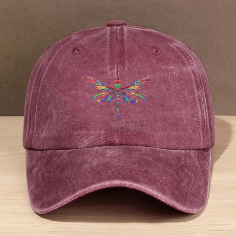 Colorful Dragonfly Baseball Cap Distressed Washed Print Adjustable Casual Cap for Outdoor Adventurers