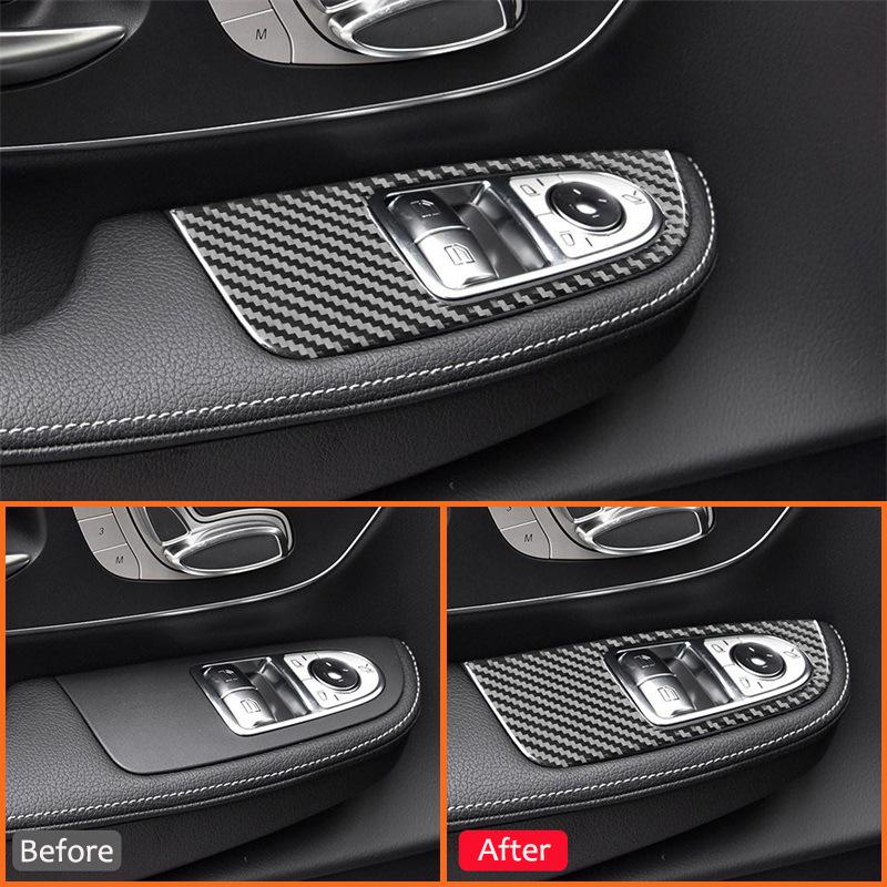 Carbon Fiber Car Power Window Lifter Control Panel Switch Lock Button Decoration Sticker For Mercedes Benz V Class 2015-
