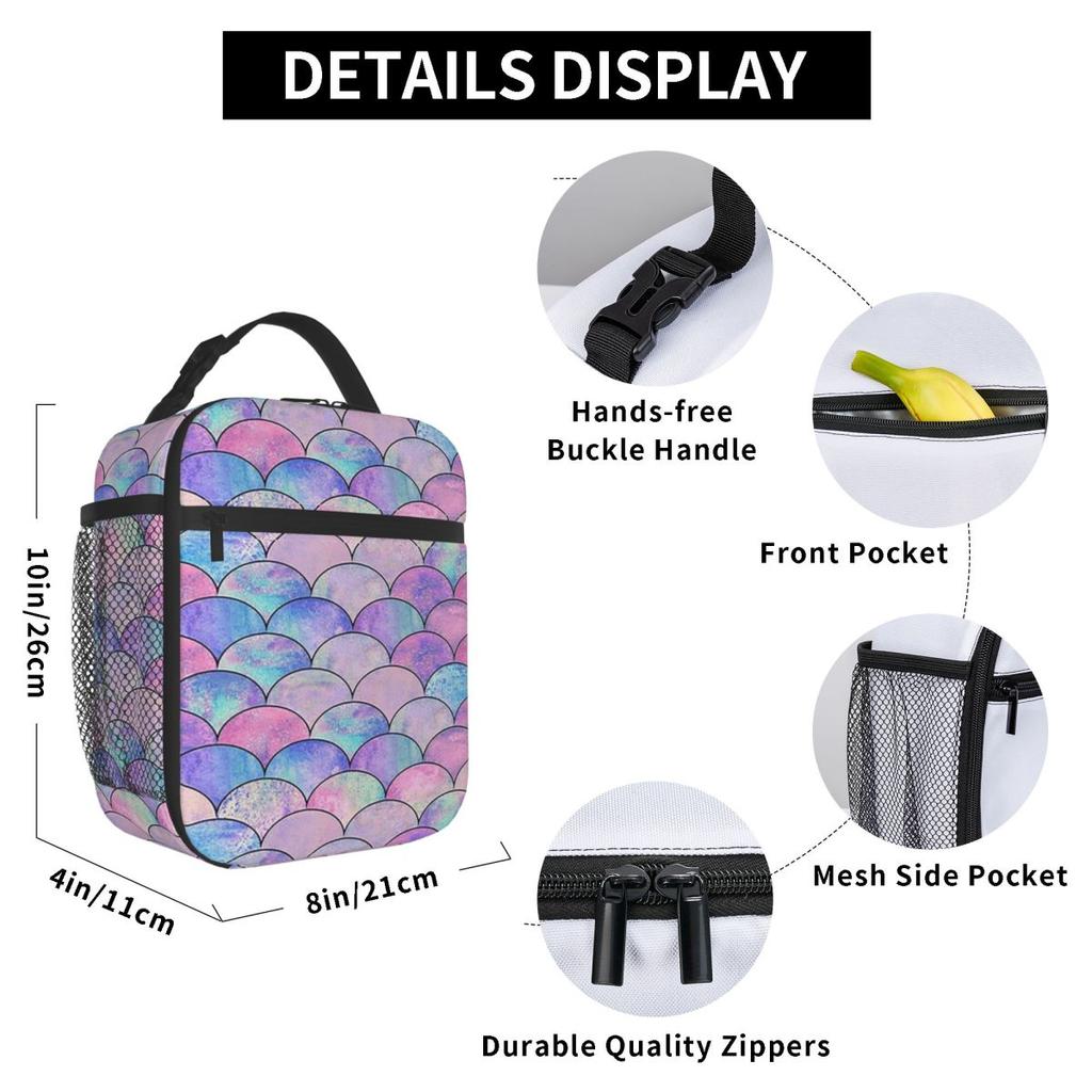Rainbow Mermaid Scales Insulated Lunch Bag for Women Children Portable Food Boxes Thermal Lunch Box Tote