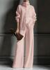 Women Turtleneck Ribbed Knit 2 Piece Outfit Button Cardigan Tops Wide Leg Pants Sweater Set