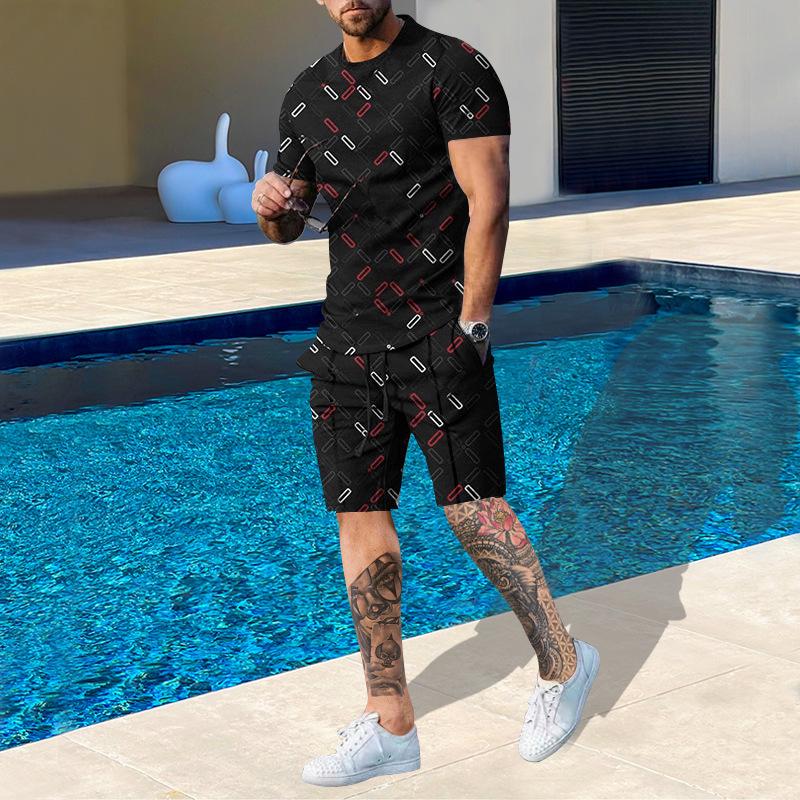 Plus Size Men's Summer Suit Round Neck Short Sleeved Shorts 3D Printed Loose Men's Casual Sports Set