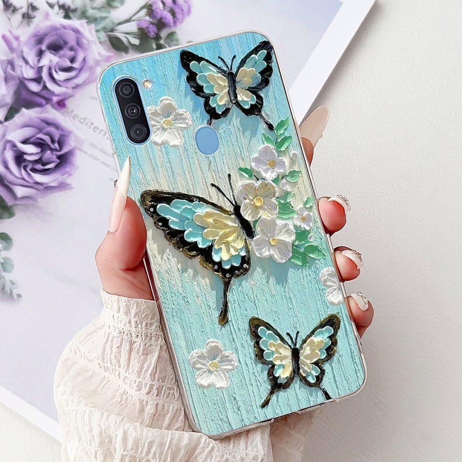 For Samsung Galaxy A11 M11 Phone Case Samsung A11 M11 A115F M115F Elegant Floral Cat Painted Soft Silicone Transparent TPU Cases