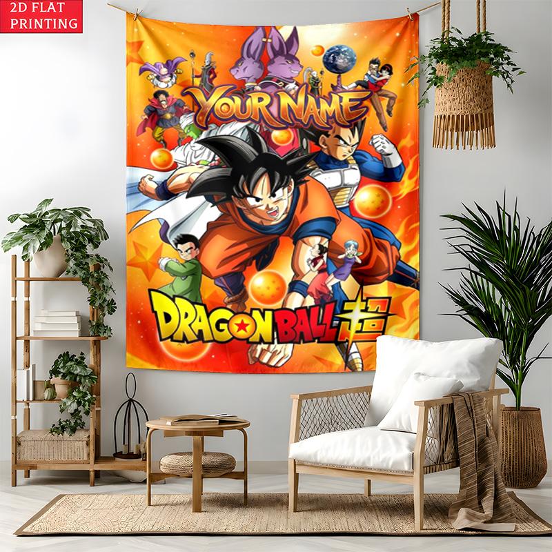 Dragon Ball Custom Name Tapestry Personalized Wall Art Hanging Bohemian Home Decor for Bedroom Dorm Living Room