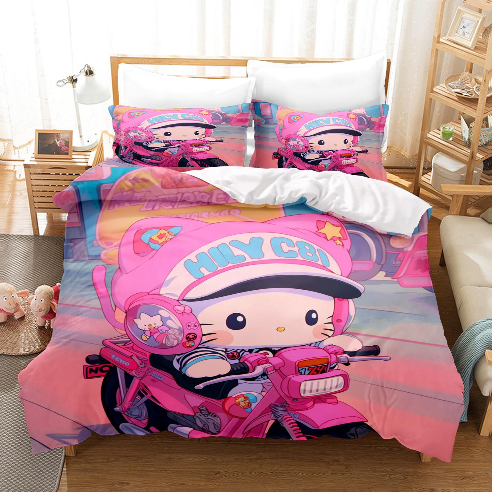 

Hello Kitty Спальня Дитячий Набір Постільної Білизни Підковдра Комфорт Королева З Наволочкою Різдвяні Подарунки Дім AU Single(140*210cm)3pcs