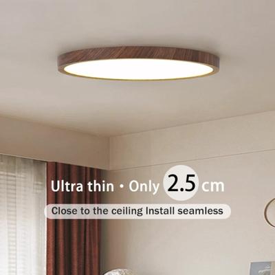 Circular LED Ceiling Light Modern Simple Walnut Wood Grain Decorative Light Living Room Bedroom Balcony Ultra-thin Ceiling Light