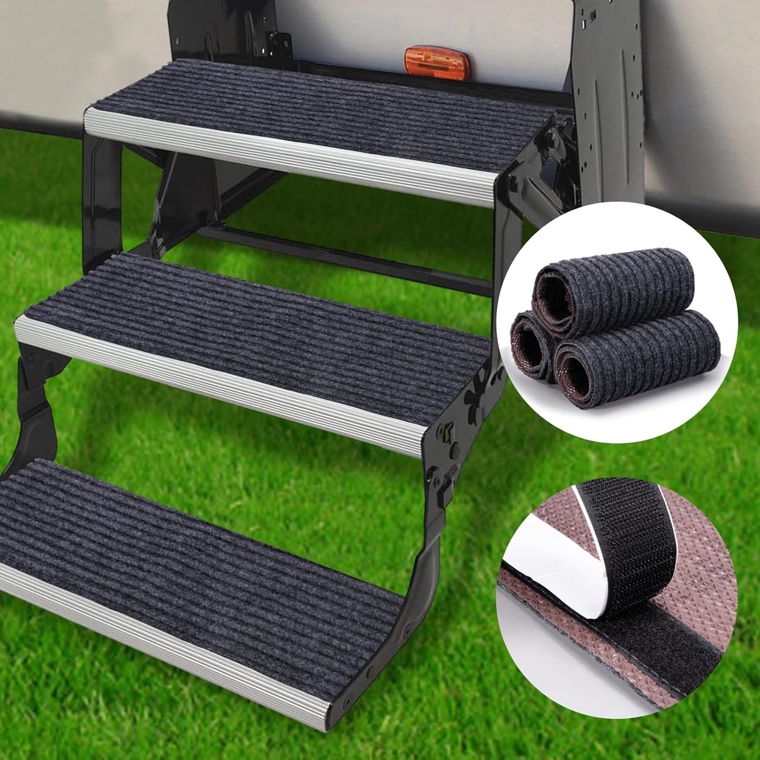 

RV Step Covers 3 Pack 22 Wide x 7.5 Deep Camper Step Covers, Non Slip RV Stair Treads for Travel Trailers, Mobile Home, Motorhome (Gray) 22 x 7.5 - 3 Pack