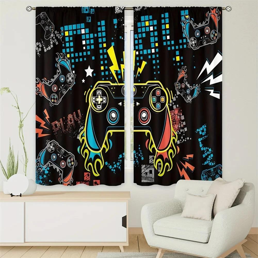 Funny Cool Gamepad Gamer Game Controller Boy Window Curtains Blinds for Living Room Kids Bedroom Home Decor Door 2Pieces Office