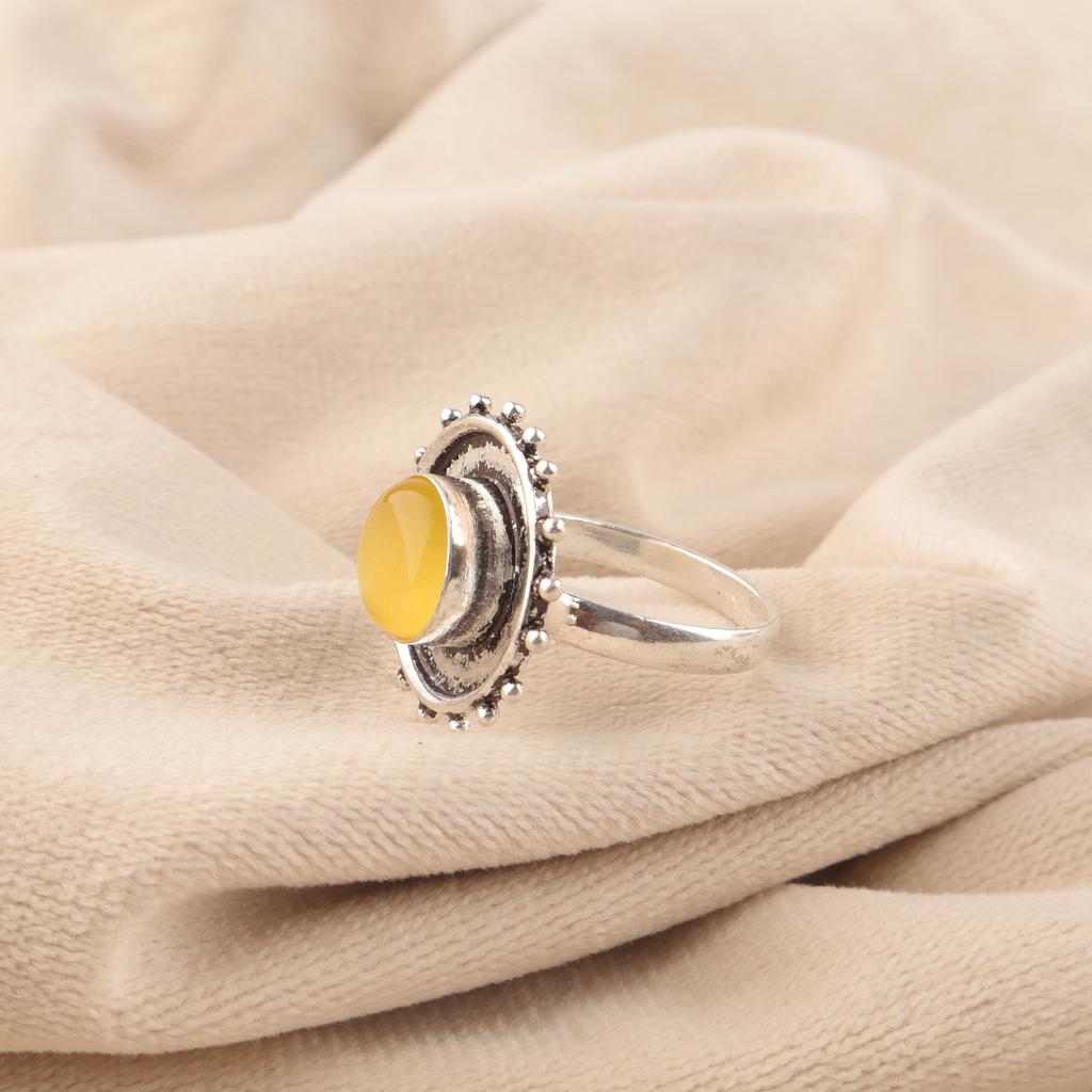 Yellow Cat's Eye 925 Sterling Silver Ring, Handmade Gorgeous Silver Jewelry, Statement Ring Cat's Eye Gemstone Jewelry For Gift