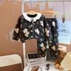 Girls' Velvet Lace Collar Flannel Pajama Set - Autumn/Winter Warmth