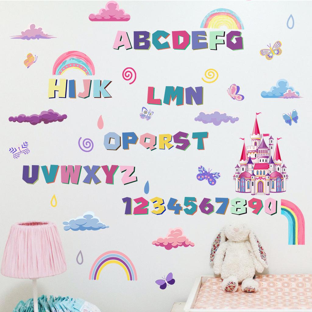 Nálepka na zeď Kawaii Cartoon Pink Kreativní princezna Castle na stěnu pro děti v obývacím pokoji Dekorativní nálepka na zeď do domácnosti