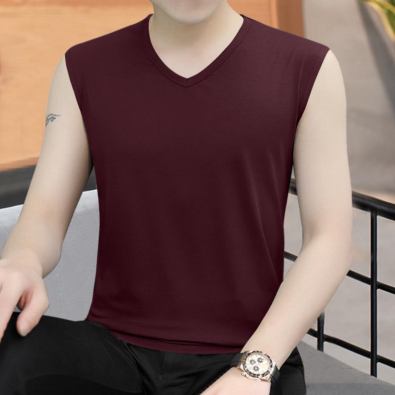 Men's Slim Korean Style V-Neck Sleeveless Vest - Casual Breathable Solid Color Youth Waistcoat