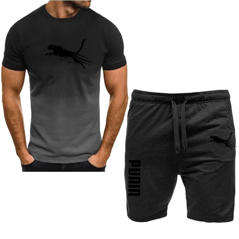 Men's Sports Set, Casual T-shirt Set and Running Shorts, Breathable, 2 Pieces, New 2024