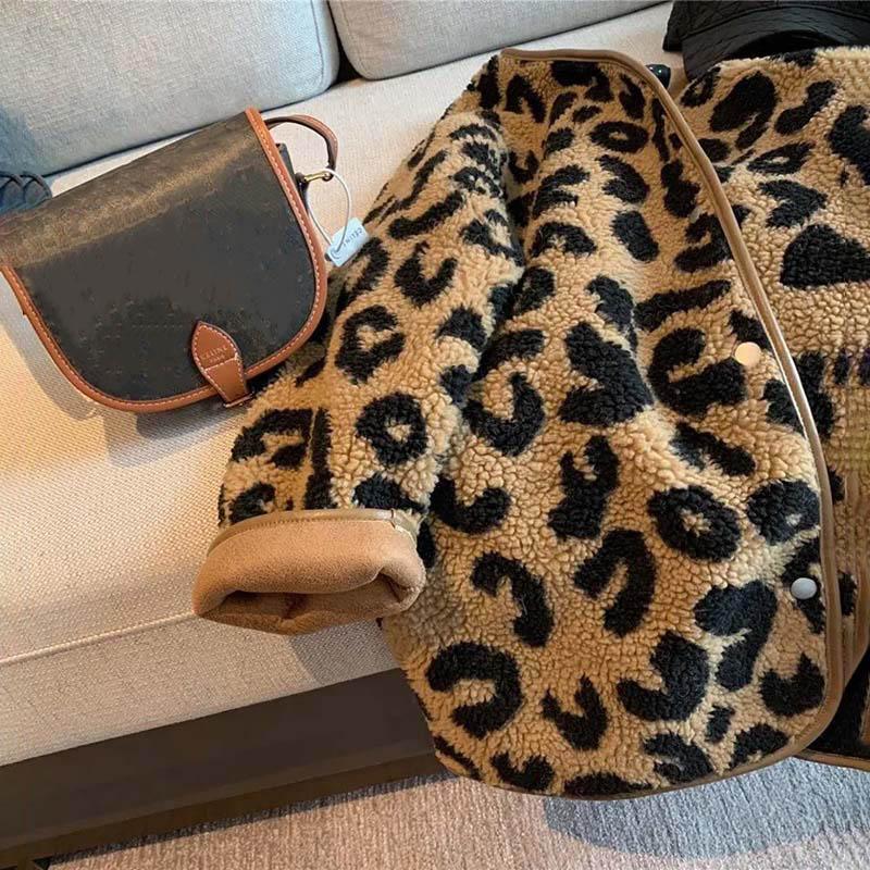 Coats for Women Oversize Cotton Fleece Leopard Fur Coat Autumn Winter Cardigan Casual Long Sleeve Women Coat
