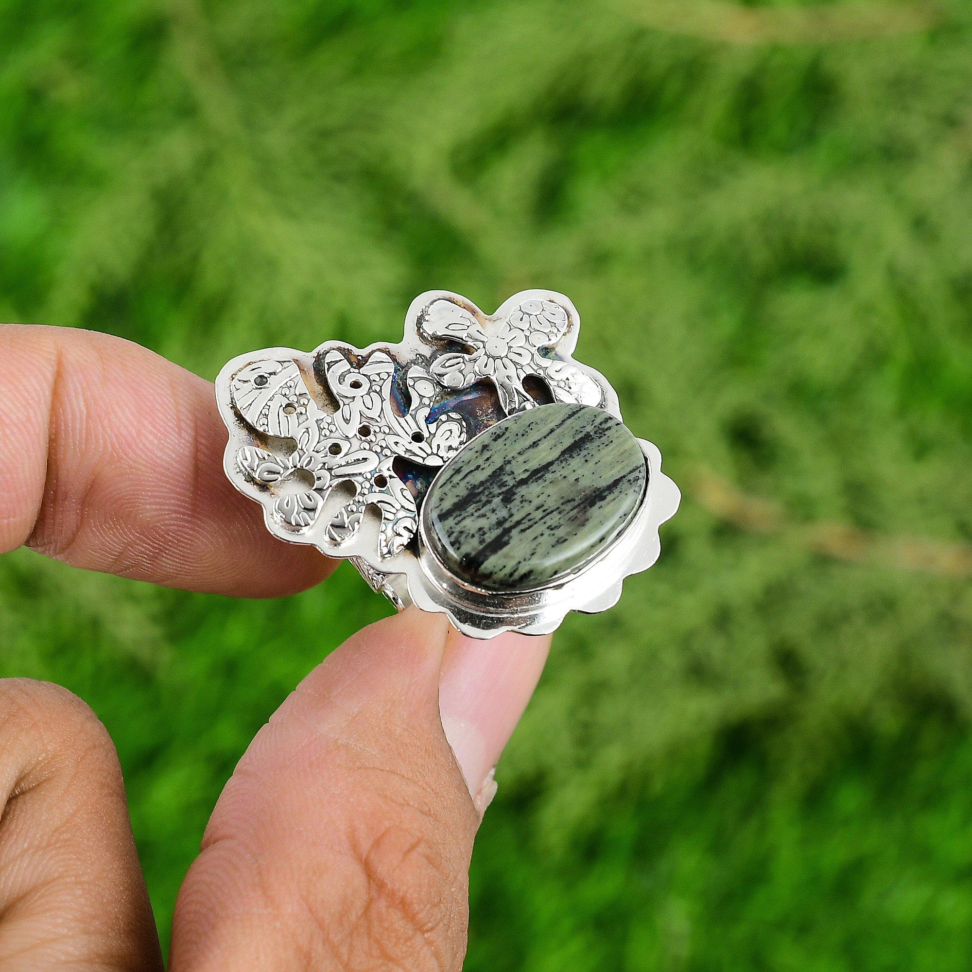 

Natural Silver Leaf Jasper Statement Mother Ring Jewelry Sterling Silver US Yes Adjustable