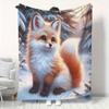 Snow Fox Pattern Flannel Dormitory Office Nap Blanket, Printed Blanket, Gift for Friends Flannel Blanket, Soft and Warm Blanket,