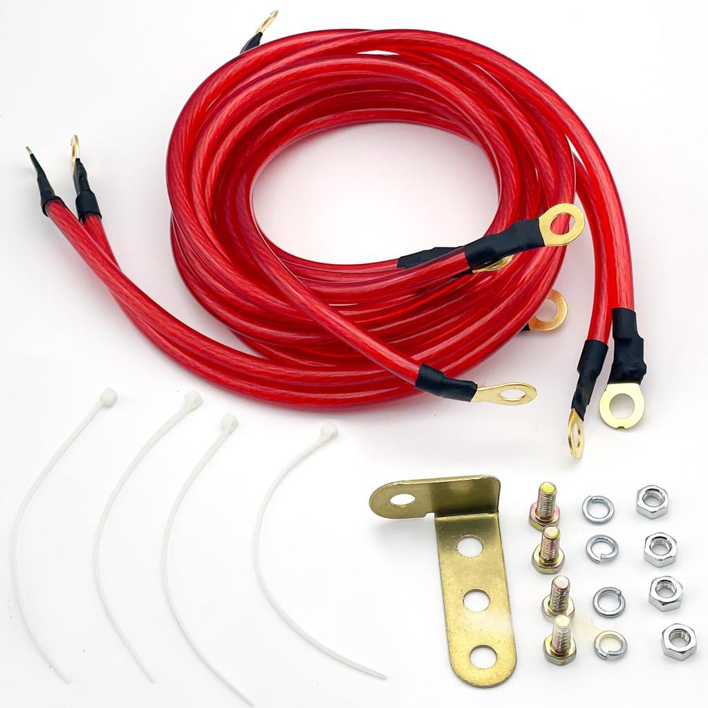 LEXOR Reinforced Earthing Cable, Universal 5-piece Set, Fuel Economy, Torque, Noise Reduction, Terminal, Includes Mounting Screws, Engine, Red