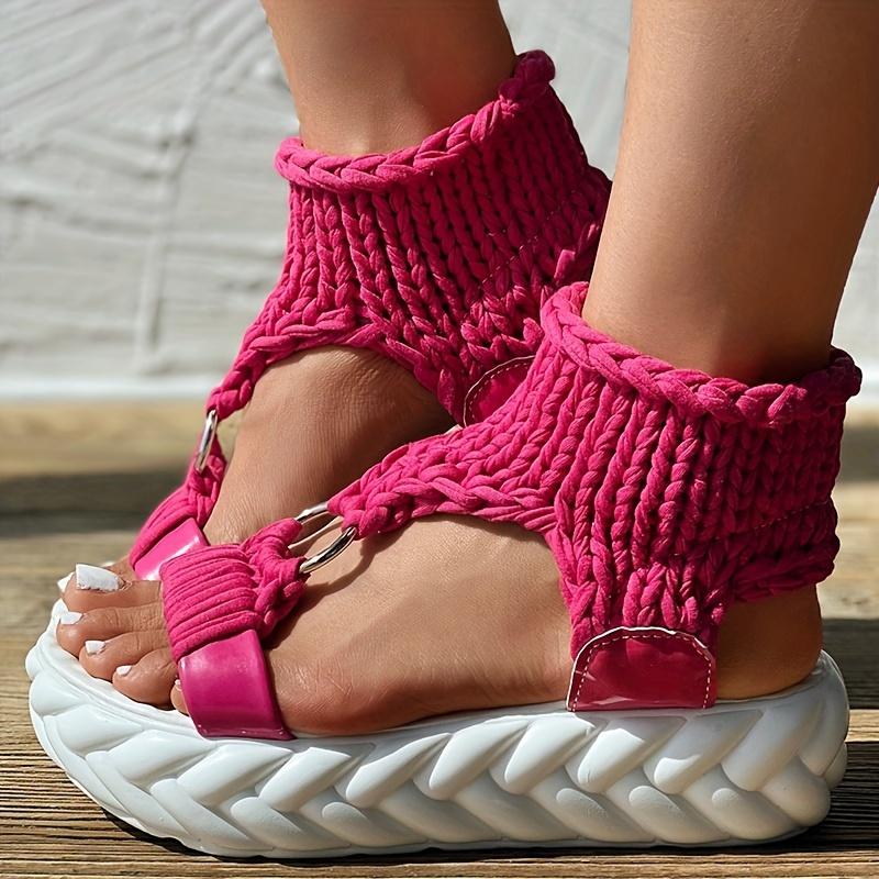 Stylish Women's Crochet Platform Sandals - Open Toe Slip-On Slingbacks for Casual Outdoor Wear with Non-Slip Soles