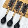 Black Wood Handle Silicone Kitchenware Set: Food-Grade Spatula, Soup Ladle & Cooking Utensils
