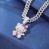 3D Animal Cat Pendant Cuban Chain Necklace with Full Diamond Zinc Alloy and Drip Oil Finish for Hip Hop Enthusiasts