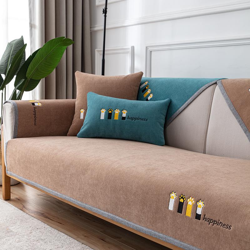 Nowoczesna Lekka Luksusowa Poduszka na Sofę Cztery Pory Roku Uniwersalna Prosta Antypoślizgowa Pokrycie na Siedzisko Skórzanej Sofy Pokrowiec Ręcznik Haft