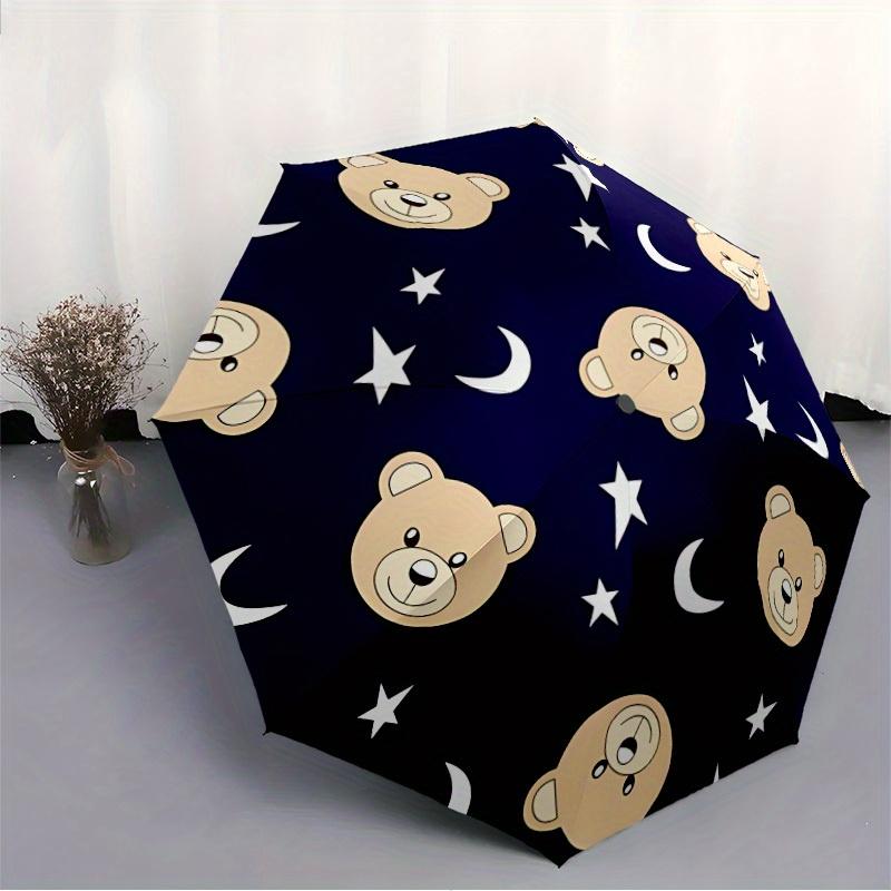1pc Teddy Bear Night Sky Pattern Automatic Open/close Folding Umbrella, Compact Portable Travel Umbrella, Perfect Birthday/Christmas, Cute U