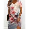 Women's Summer Short Sleeved V-neck Casual Dress, 3D Butterfly Floral Pattern Retro Mini Dress