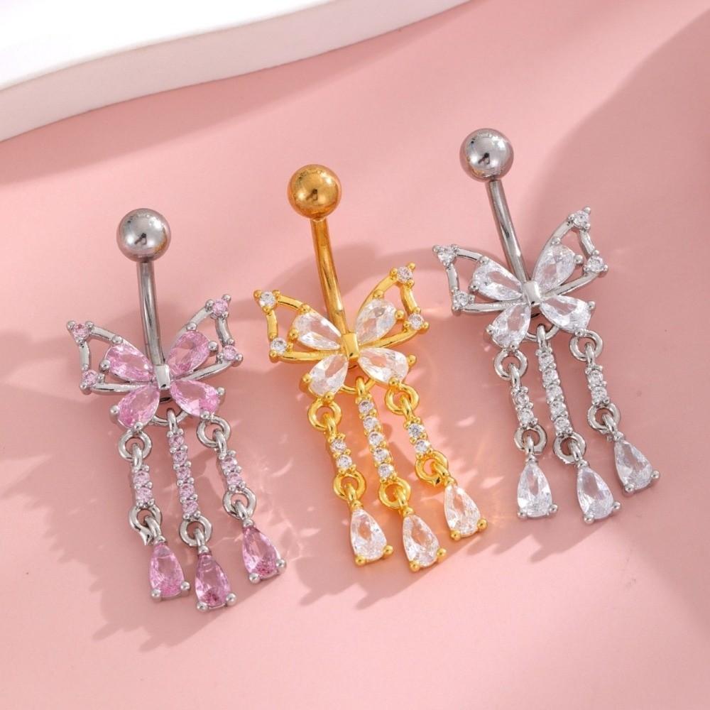 Bow Butterfly Navel Piercing Elegant Curved Barbell Fashion Dangled Belly Ring Party