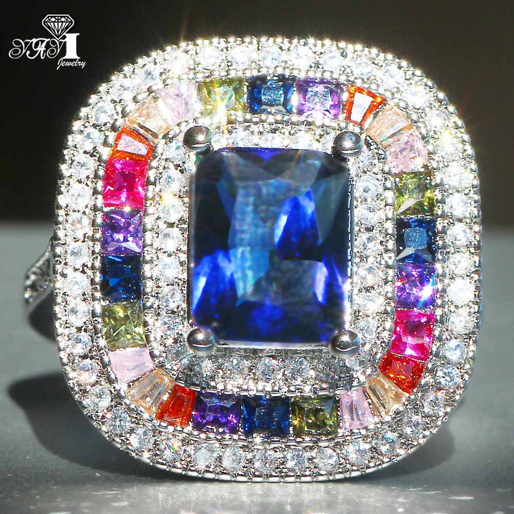 

Элегантные ювелирные изделия YaYI, ювелирные изделия принцессы с синим сапфиром и цирконием, серебряный цвет, обручальные, свадебные, с сердечками, праздничные кольца для девочек, подарки