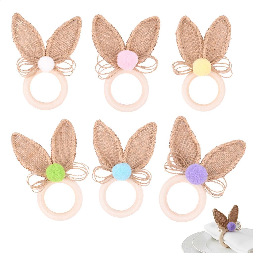 Spring Napkin Rings 6 Pieces Boho Serviette Buckles Party Supplies Rabbit Ear Holiday Napkin Ring Holder for Home Entertainers