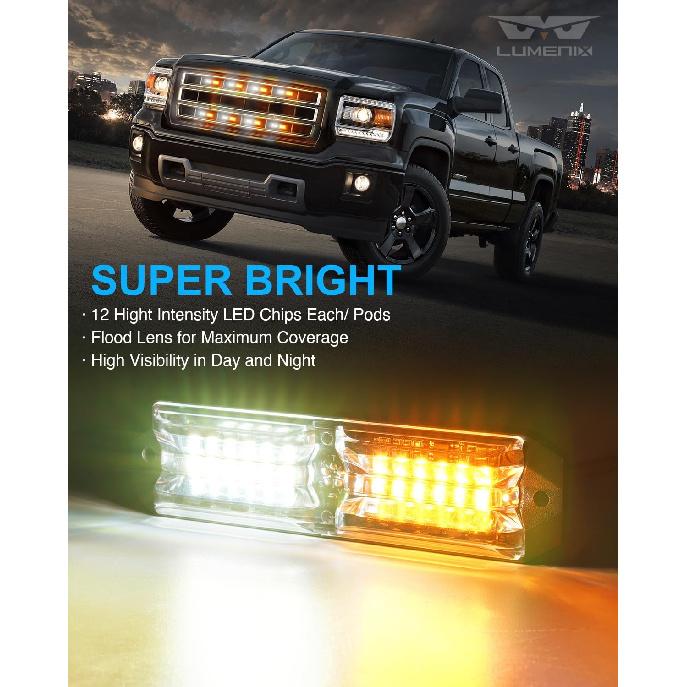 LUMENIX Grille Strobe Light Kits for Trucks, 12-LED Surface Mount Ultra Slim Emergency Hazard Warning Lights Head for Construction Vehicles Cars -