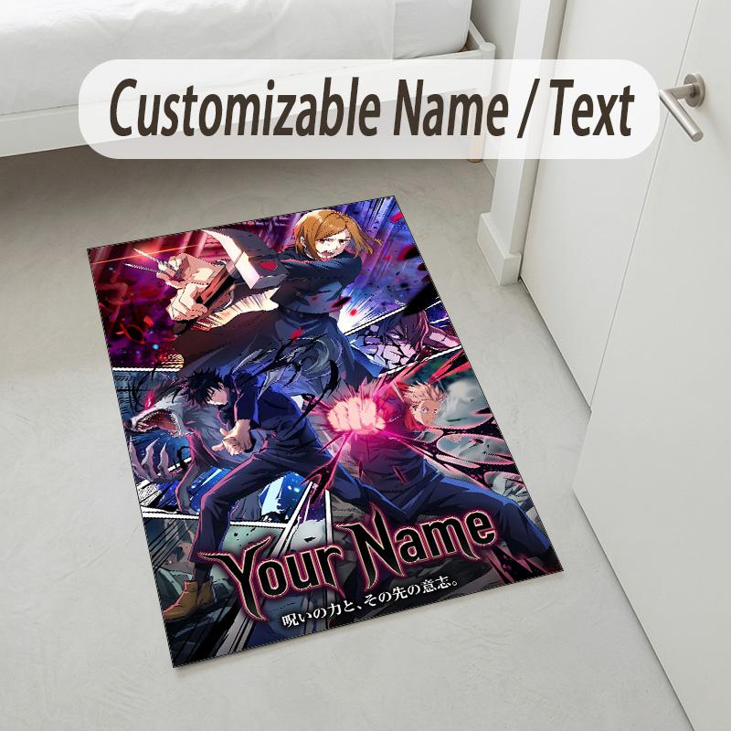 Personalized Crystal Velvet Carpet,Jujutsu Kaisen Custom Printed Name, Plush Area Rug For Home Indoor Decor