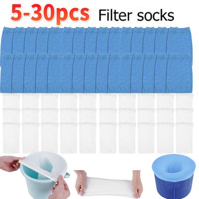 5-30pcs Pool Skimmer Socks Filter Storage Nylon Mesh Elastic Swimming Pool Filter Socks for Cleans Debris and Leaves Filters