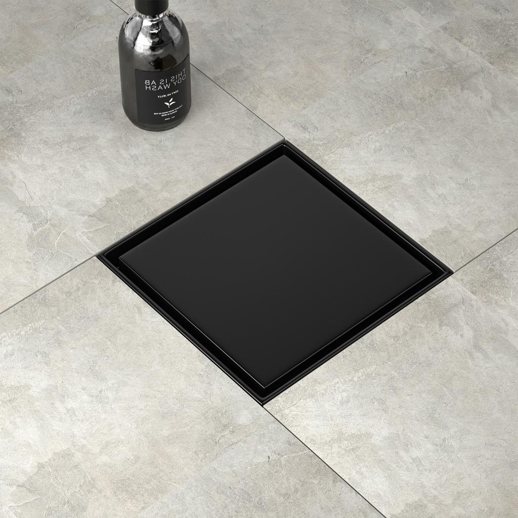 Bathroom Black Stainless Steel 6x6 Tile Insert Floor Drain Hidden Style with Free US Delivery