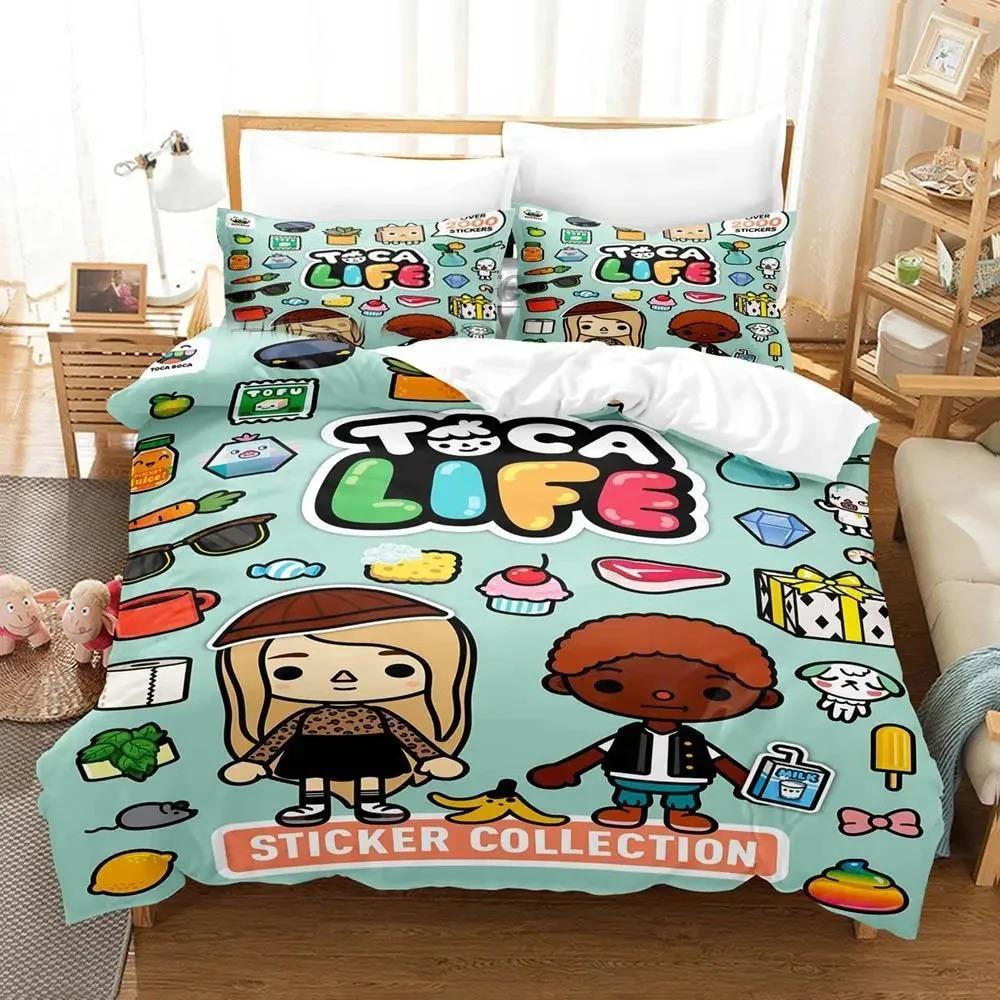3D Anime Spel Toca Bocas Sängkläder Set King Twin Dubbel Barn Sängkläder Set Mikrofiber eller Polyester Påslakanset Hemtextilier