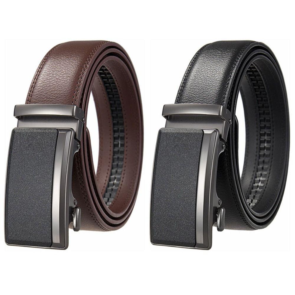 Simple Genuine Leather Belts 110/120/130cm Men's Waistband Luxury Metal Buckle Belt  Male